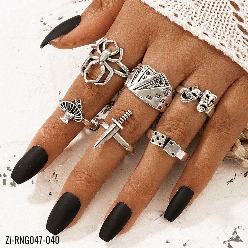 6 Pcs/set Personalized New Spider Face Poker Finger Rings