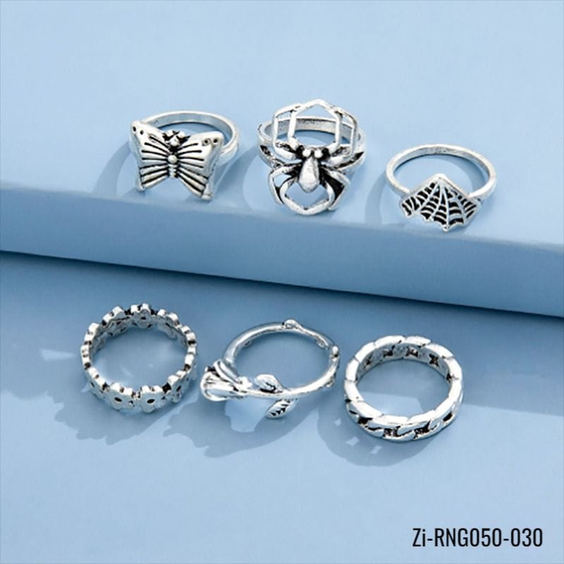 6 Pcs/Set Fashion Silver Color Butterfly Spider Rings Set