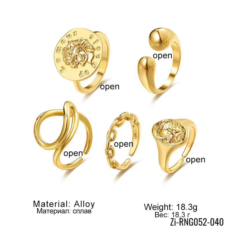 5Pcs/set Trendy Vintage Gold Color Irregular Geometric Rings Set