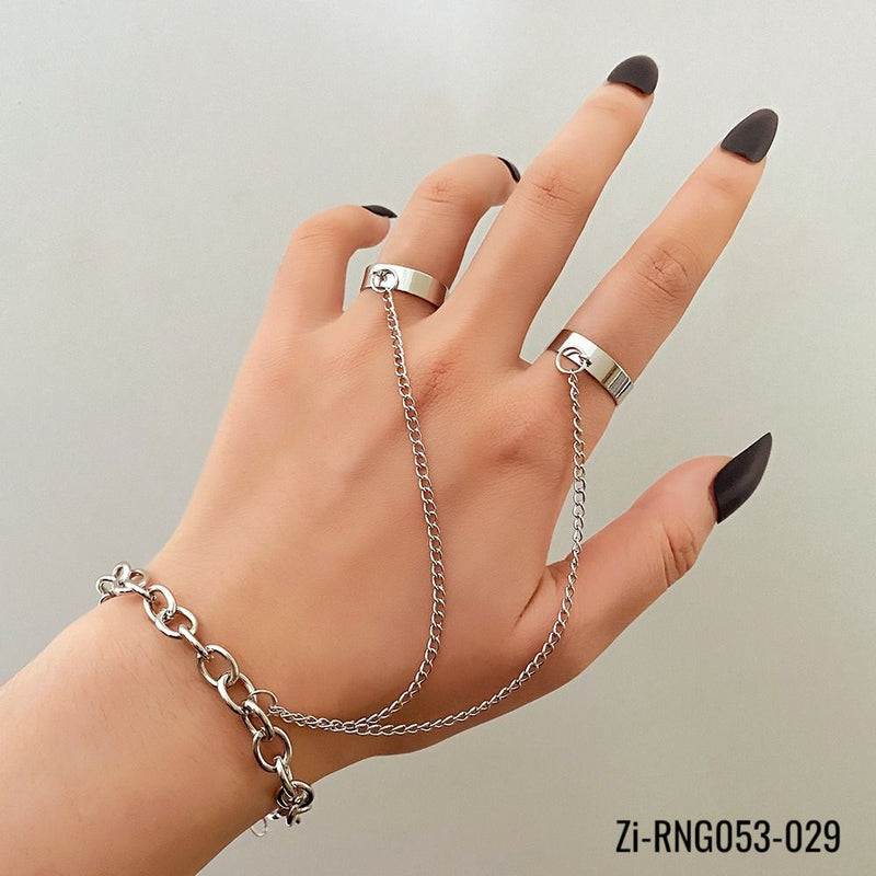 Punk Silver Color Long Chain Rings Wrist Bracelet