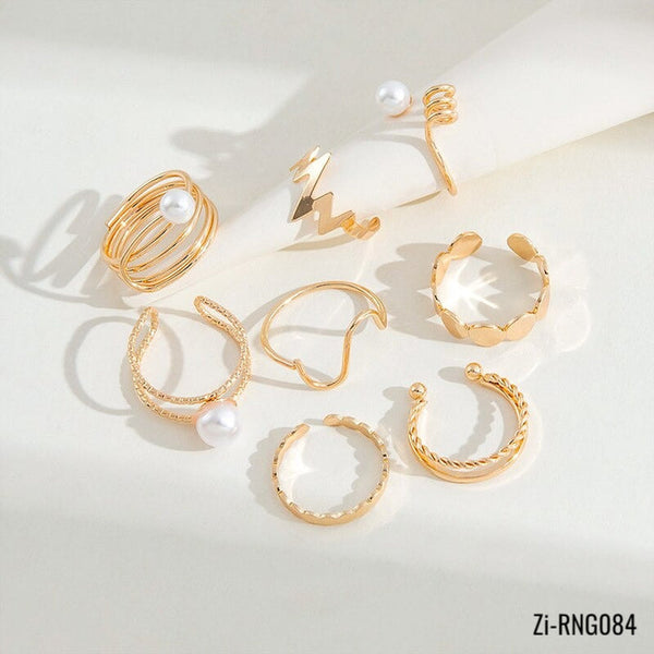 8 Pcs/Set Fashion Gold Pearl Rings