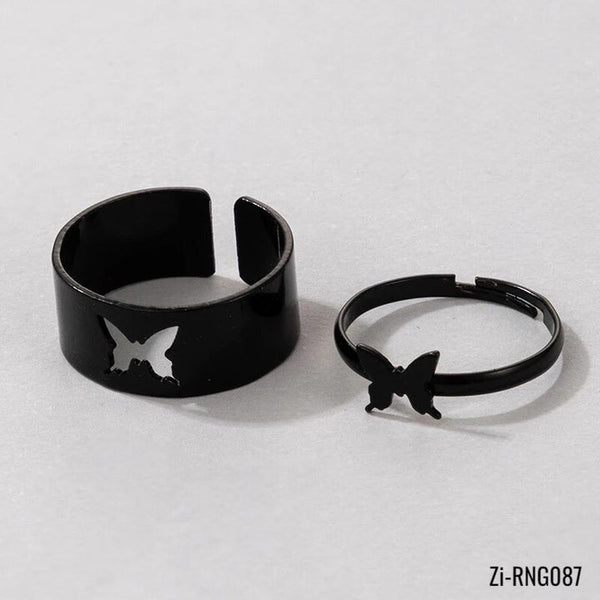 2PCS Punk Black Couple Ring Set