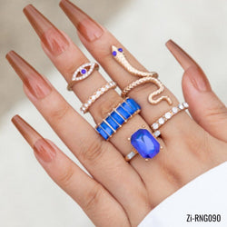 6pcs/set Snake Blue Diamond Zircon Finger Rings