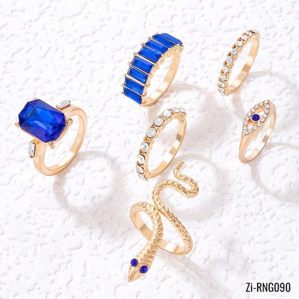 6pcs/set Snake Blue Diamond Zircon Finger Rings