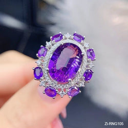 High Quality Dazzling Big Oval Purple Crystal Stone Ring