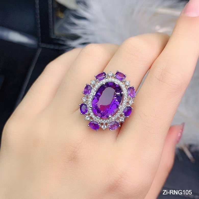High Quality Dazzling Big Oval Purple Crystal Stone Ring