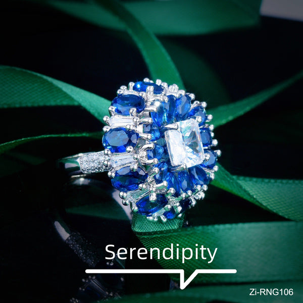 Elegant Banquet Blue Diamond Color Treasure Ring