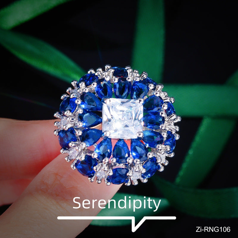 Elegant Banquet Blue Diamond Color Treasure Ring
