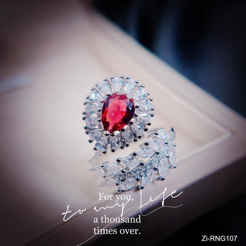 Luxury Royal Red Crystal Imitated Ruby Gemstones Diamonds Feathers Ring