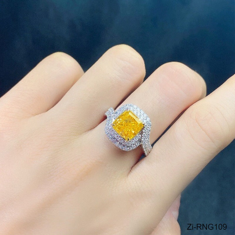 Yellow Cubic Zirconia Wedding Engagement Square Ring Adjustable