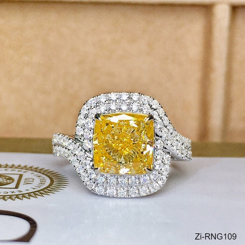 Yellow Cubic Zirconia Wedding Engagement Square Ring Adjustable