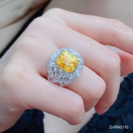 Big Crystal Sterling Silver Yellow Ring