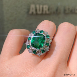 New Simulation Zambian Emerald Zircon Ring Adjustable