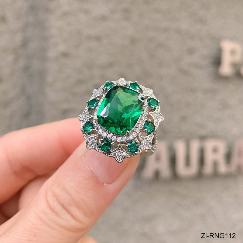 New Simulation Zambian Emerald Zircon Ring Adjustable