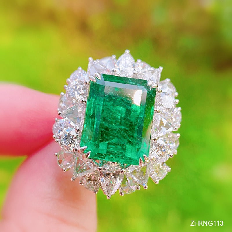 Diamond Princess Temperament Simulation Emerald Tourmaline Adjustable Ring
