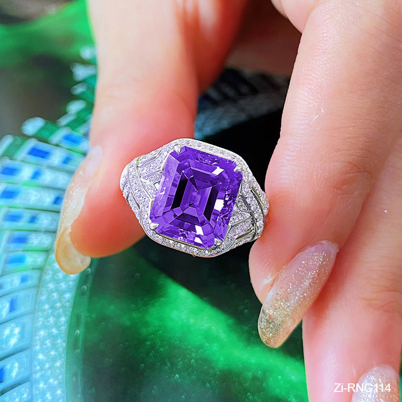 Deep Purple Zircon Full Diamond Open Ring