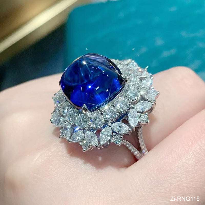 Luxury Princess Cut Blue Cubic Zirconia Engagement Wedding Ring Adjustable
