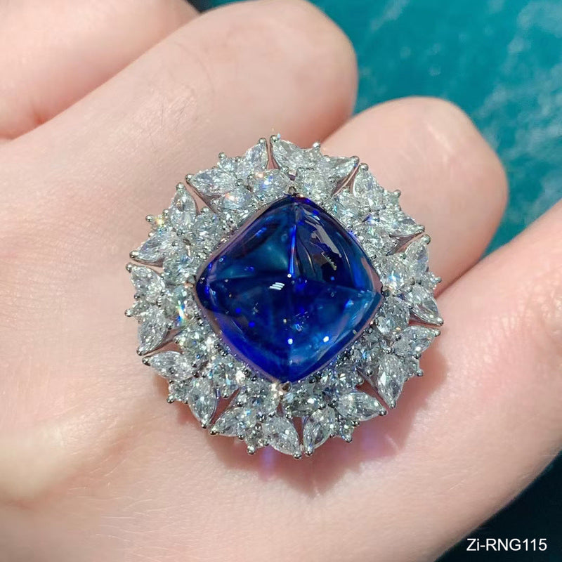 Luxury Princess Cut Blue Cubic Zirconia Engagement Wedding Ring Adjustable