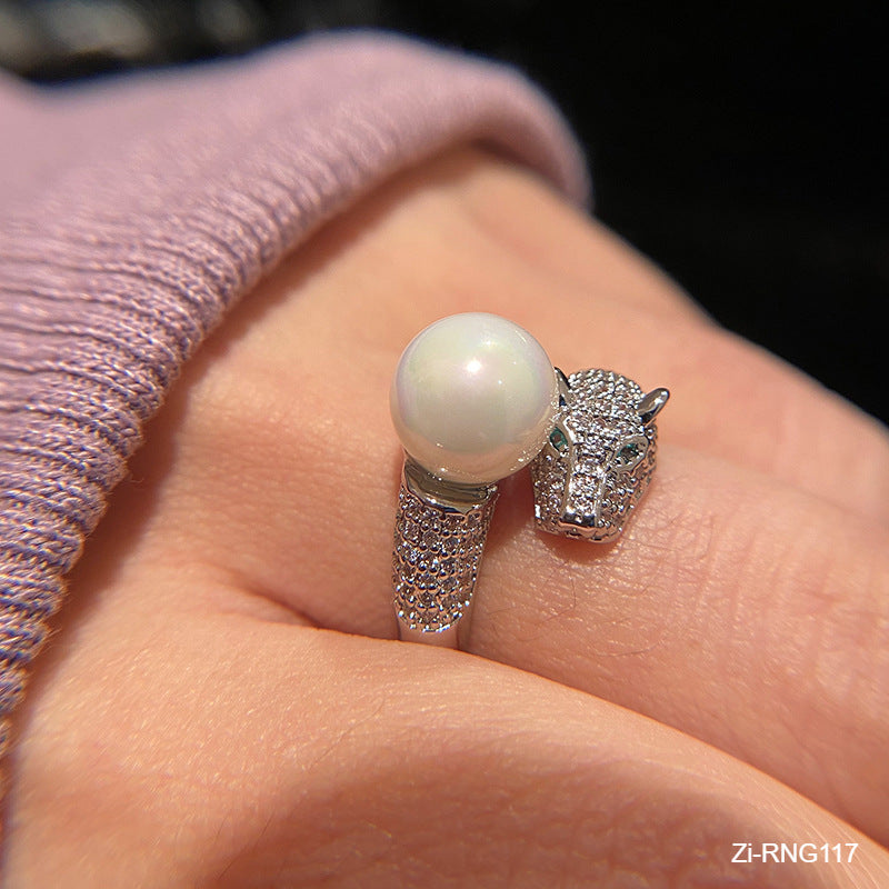 New natural freshwater pearl shell pearl leopard head open ring