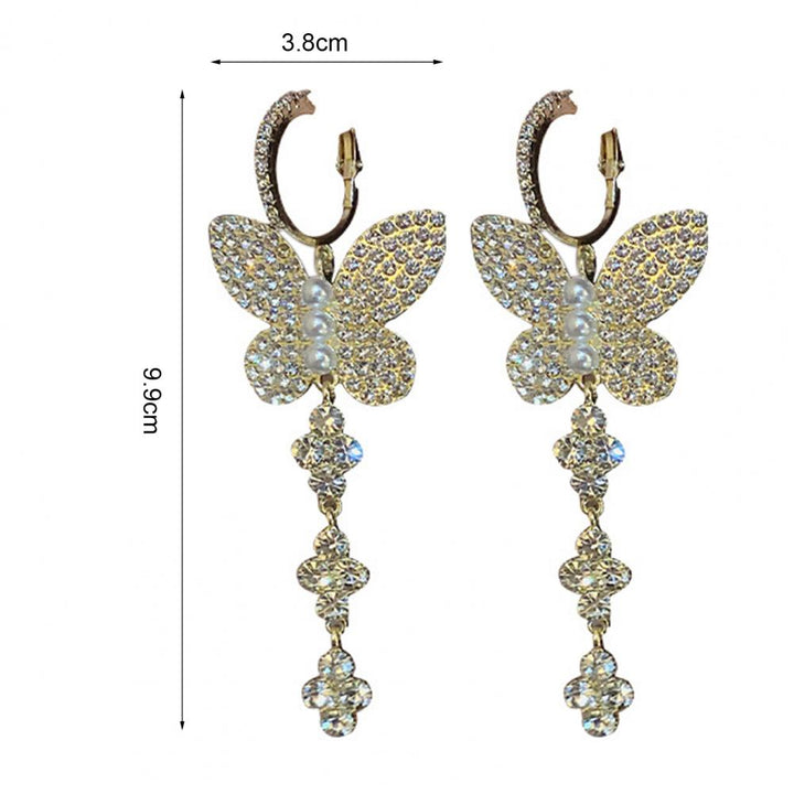Fashion Butterfly Rhinestone Long Tassel Drop Earrings