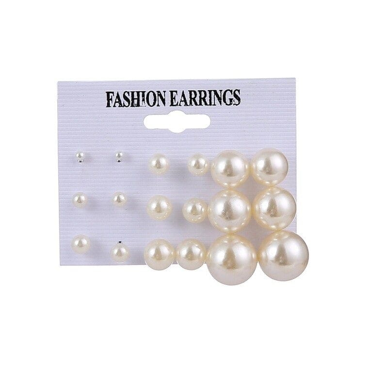 White Beige Pearl Earrings Statement Earrings Set