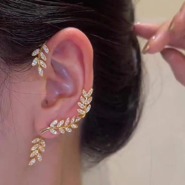 Micro-inlaid Zircon Leaf Earrings Can Be Detached Two Wearing (Pair)