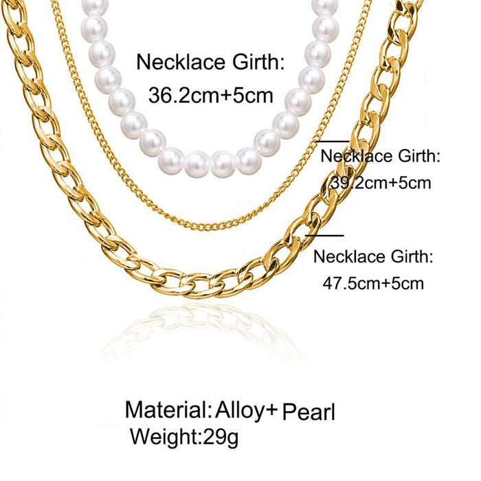 Retro Simple Style Pearl Chain Three-layer Necklace