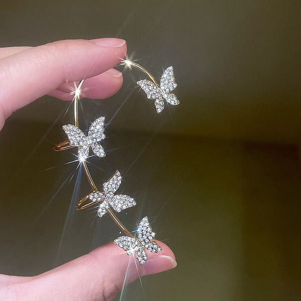 Super Flash Diamond-Encrusted Zircon Butterfly Ear Clip ( Pair)