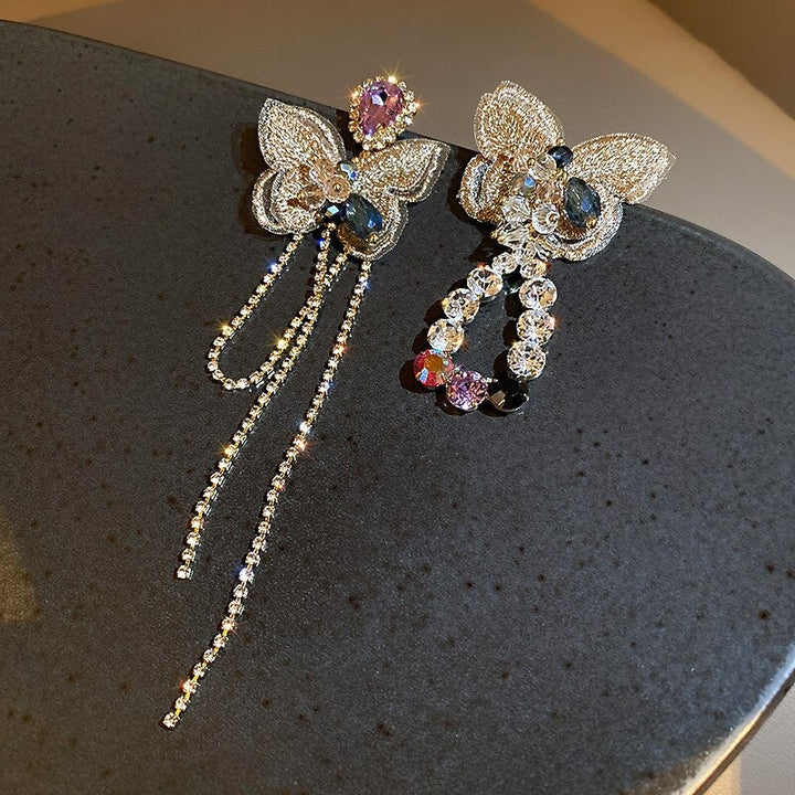 Fashion Crystal Butterfly Asymmetric Dangle Earring