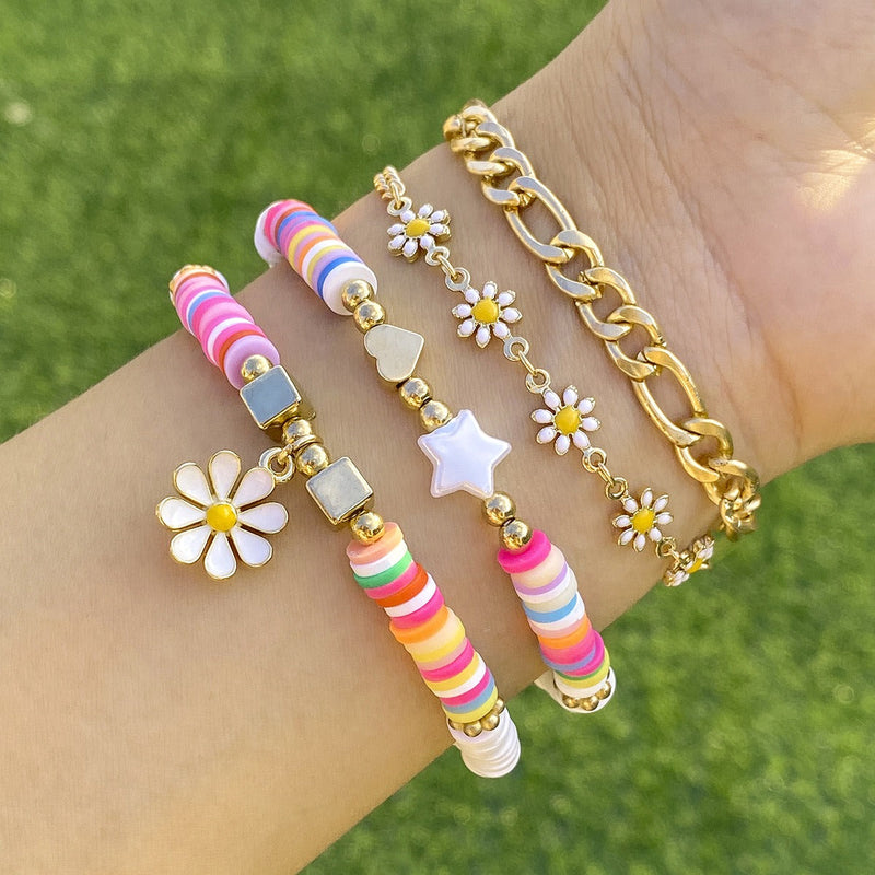 Ethnic Style Colorful Soft Small Daisy Bracelets Set