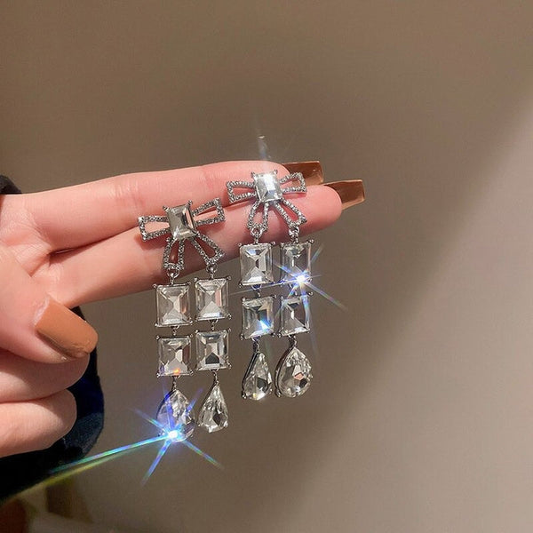 Bowknot Square Crystal Glass Drop Earrings