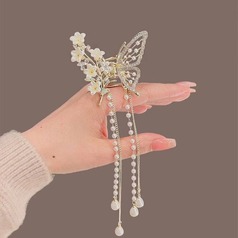 Super fairy lily of the valley butterfly tassel hair clip