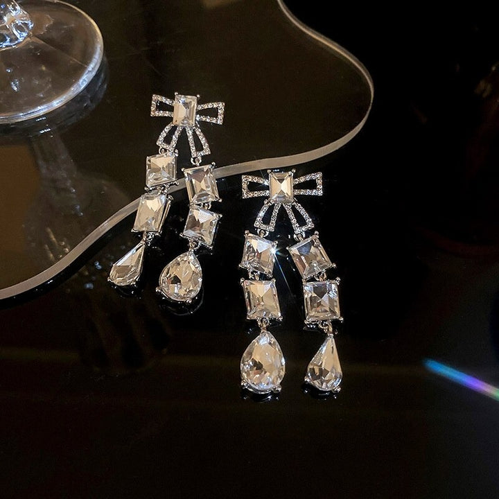 Bowknot Square Crystal Glass Drop Earrings
