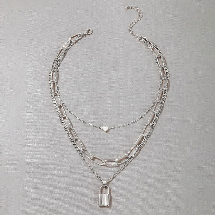 Multi-Layer Geometric Lock-Shaped Love Necklace