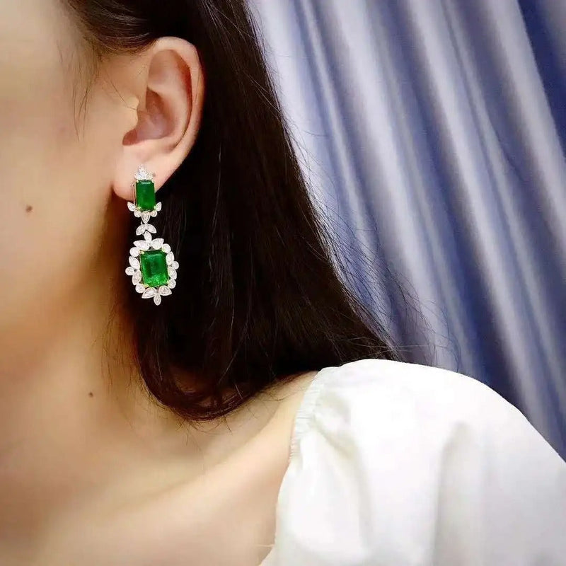 New Luxury Green Color Rectangle silver color korean Earrings