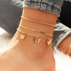 3pcs Multi-layer Chain Butterfly Pendant Anklet