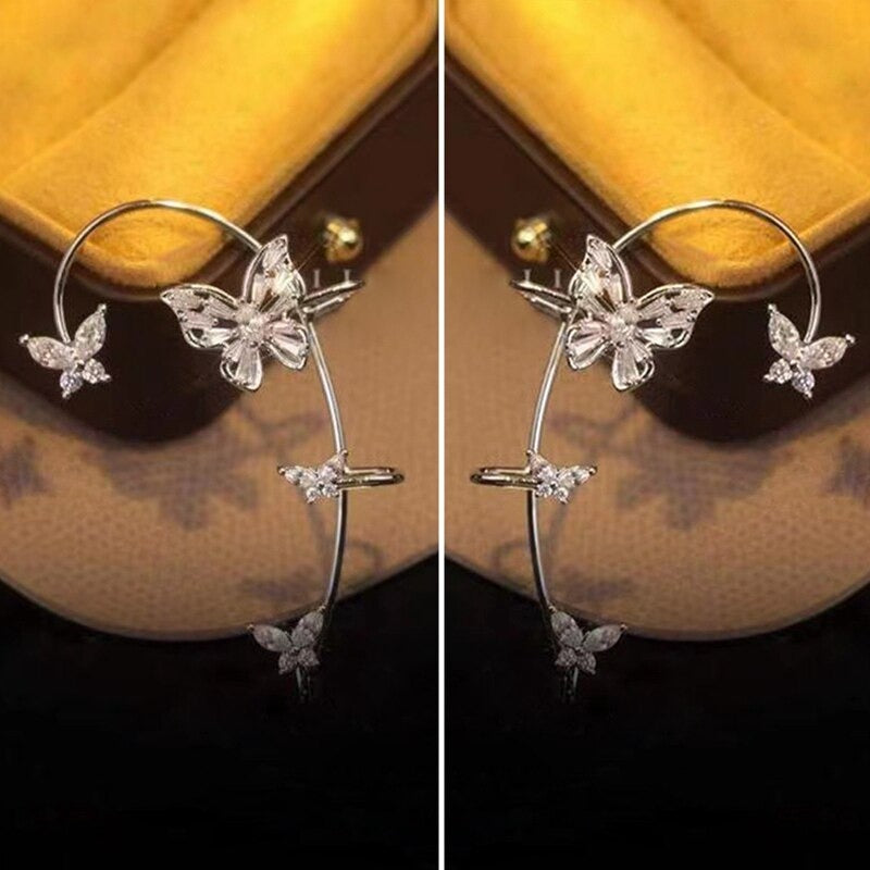 Shiny Zircon Butterfly Ear Clip Without Piercing Earrings