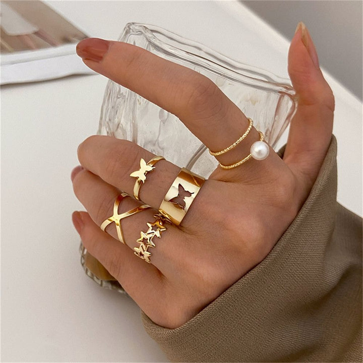 5PCS/set Fashion Gold Butterfly Alloy Rings Set