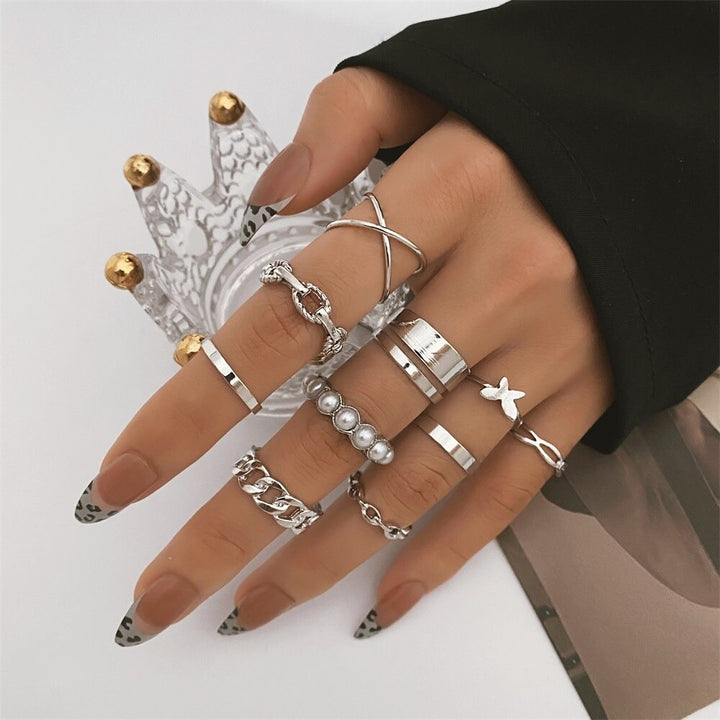 10 Pcs Vintage Gothic Butterfly Pearl Rings Set